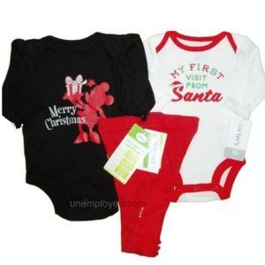 Minnie Mouse & My First Visit Outfit Bodysuit Pants Holiday Girls Christmas 3M
